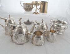 Miscellaneous collection of silver plate, the collection including tea pot, coffee pot, milk jug,