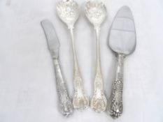 Kings Pattern Cake Slice, Cheese and Butter Knife, Berry Spoons.  Silver handled cheese knife and