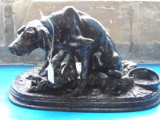 Russian Cast Iron Door Stop, the door stop depicting a dam and her puppies, stamped made in the USSR