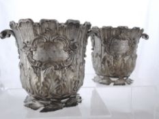 A pair of solid silver William IV Regimental Wine Coolers by Charles T Fox. The coolers