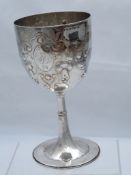 Solid silver Regimental Goblet. The Indian silver (tested) goblet with foliate decoration on