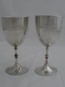 Two solid Silver Regimental Presentation Goblets. The goblets with knopped stems, inscribed ‘