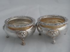 Two solid silver Regimental Salts and Mustard Pots. The open salts and mustard bowls inscribed