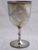 Solid silver Regimental Presentation Goblet. The goblet with beaded rim and foot, inscribed ‘