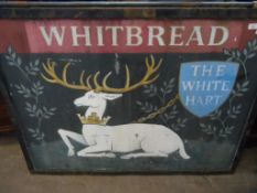 A Vintage Metal Whitbread Pub Sign depicting deer, approx. 122 x 95 cms.