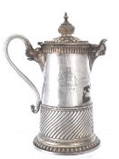 Solid Silver Indian Regimental Claret Jug. The jug features a pouring spout in the form of a