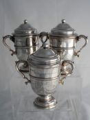 A collection of three solid silver Regimental Rugby Trophies. London hallmarked, dated 1932 and
