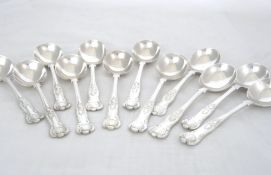 Solid silver Kings Pattern Soup Spoons. Twelve solid silver Kings Pattern Soup Spoons. Sheffield