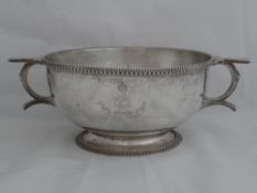 Solid silver Regimental Fruit Bowl. The Quaich features a beaded top with footed base. The piece