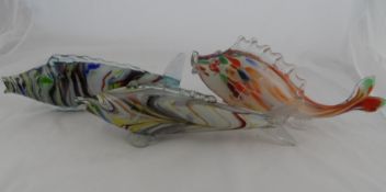 Three decorative Murano style glass fish, approx.31 cms, 29 cms and 38 cms