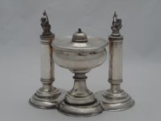 Indian silver Regimental Table Cigar Lighter. The table lighter with two individual lighters mounted