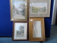 Collection of misc pictures. The pictures include original antique watercolour by F.Searle depicting