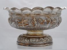 Solid silver Fruit Bowl. The Indian silver (tested) fruit bowl with profusely embossed decoration of