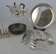 A Miscellaneous Collection of silver plate, including a tray, teapot, milk jug, sugar bowl, ice