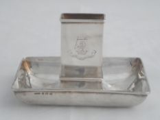 Solid silver Regimental Match Box Holder. The match box holder and stand engraved with Regimental