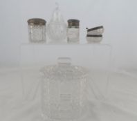A Misc. Collection of Silver Topped cut glass incl. two Birmingham hallmarked jars, a lidded