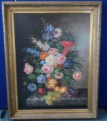 Otto Ottoman 20th Century - floral still life original oil on canvas in an ornate gilt wood frame,