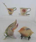 Franz Collection Porcelain Cup and Saucers, Photo frame both in the Butterfly design model number XP