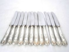 Solid silver Kings Pattern Large Knives. Twelve solid silver handled Kings Pattern knives. Eight