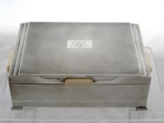 Solid silver Ivory Handled Cigar Box. The impressive Art Deco style, double handled cigar box having