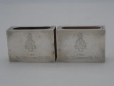 Two solid silver Regimental Match Box Holders. The match box holders engraved with the Regimental