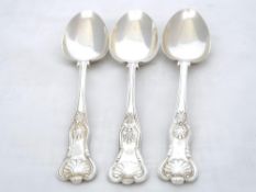 Solid silver Kings Pattern Serving Spoons. Three solid silver Kings Pattern Serving Spoons.