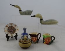 A Collection of Porcelain incl. two royal Doulton miniature character jugs Sairey Gamp and Old