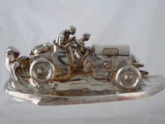 White Metal Ink Stand depicting a vintage Motor Car. The rare ink stand depicts a 1930’s vintage