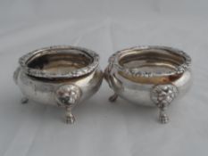 Two solid silver Regimental Salts and Mustard Pots. The open salts and mustard bowls inscribed