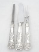 Solid silver handled Kings Pattern Carving Set. The carving set comprising of Carving knife, Fork