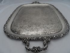 Regimental silver plated twin handled tray. The tray with grapevine border and engraved floral,