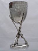 Solid silver Regimental Presentation Shooting Trophy.  The Indian silver (tested) trophy of goblet