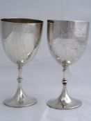 Two solid silver Regimental Presentation Goblets. The goblets with knopped stems, inscribed ‘