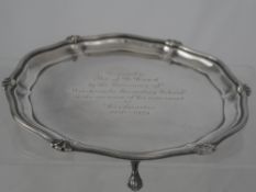 Solid silver Card Tray. The solid silver card tray features scalloped edge on ball and claw feet,