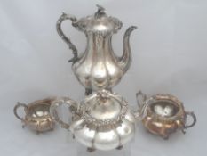 Solid silver Regimental tea / coffee set by Joseph Angel. The set comprising of tea pot, coffee pot,