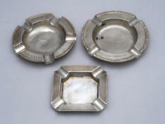 Three solid silver Regimental Ashtrays. One of the ashtrays inscribed ‘Presented to the Duke of