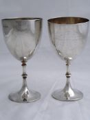 Two solid silver Regimental Presentation Goblets. The goblets with knopped stems, inscribed ‘