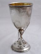 Solid silver Regimental Sports Challenge Cup Trophy. The trophy features three billiard cues to