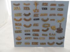 A Collection of Military Brass Shoulder Titles. The collection includes county regiments, Corps,