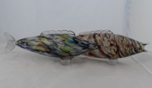 Two Murano style multi coloured glass fish, both being approx. 54 cms