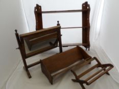 A Set of Wooden Wall Hanging Shelves, The shelves together with two wooden book troughs and a wooden