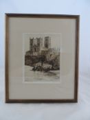 AN Original Etching of Durham Cathedral by Peter Grahame, signed bottom right, approx 20 x 15 cms.