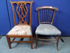 Two Children`s Chairs, One being Chippendale style, the other having entwined spindles to the back