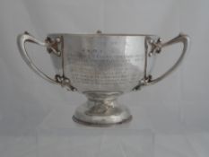 Solid silver Regimental Football Trophy. The large tri-handled Dublin Garrison Football League