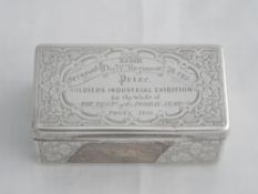 Solid silver Regimental Table Snuff Box. The large snuff box engraved with foliate design. Inscribed