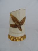 Royal Worcester Brush Stand in the form of bamboo with gilded base and flower to side nr 1049 to