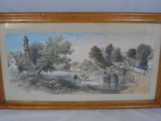 Two Antique Prints depicting village scenes, T C Dibdin 1867 59 x 30 cms in maple frames