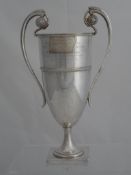 Solid silver Regimental Presentation Cup. The twin handled cup bearing a Tudor Rose motif, inscribed