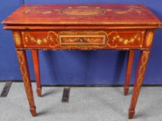 Georgian Drawing Room Table, the mahogany folding top table, having decorative sides and fronts, the