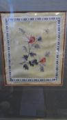 TWO CHINESE SILK EMBROIDERED PANELS `APPLE BLOSSOM AND BUTTERFLIES` and `BLOSSOMING PEONY` BOTH IN